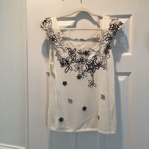 Escada Embroidered Knit Top | Black Floral Lace | EU 42 US 12